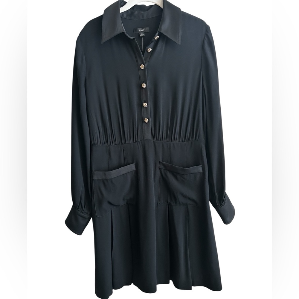 J. Crew Black Button-Front Long Sleeve Shirt Dress New With Tags Size 6